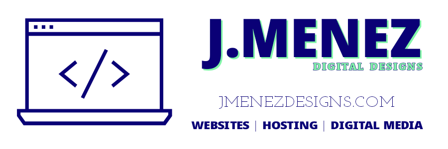 j.menez digital design in bold letters with subheading websites, hosting, digital media
